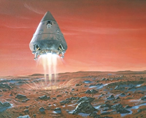 Solar System Exploration Drucke: Artwork of exploration module landing on Mars