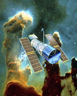 Hubble Space Telescope Drucke: Artwork of Hubble Space Telescope and Eagle Nebula
