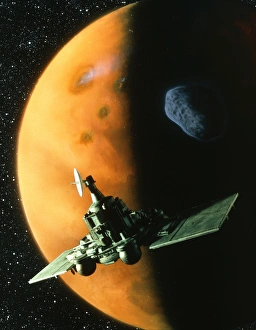 Planetary Cosmology Images Drucke: Artwork of Phobos spacecraft in orbit around Mars