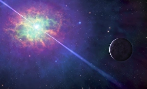 Neutron Star Formation Drucke: Artwork of a planet orbiting a pulsar