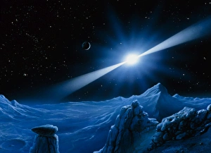 Bilder Datiert 18. Juli 2003: Bild eines Pulsars über einen Planeten