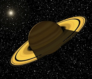 Astronomy Science Images Drucke: Artwork of Saturn casting a shadow on its rings