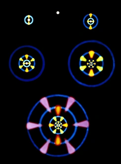 Subatomic Particles Drucke: Artwork showing electron clouds of atoms