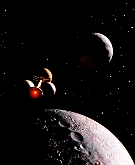 Planetary System Illustration Drucke: Artwork showing future planetary exploration