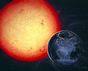 Drucke von Bild der Sonne und Erde mit Aurora Bilder Datiert 2003 Januar: Bild der Sonne und Erde mit Aurora
