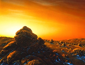 Planetary Cosmology Images Drucke: Artwork of sunrise over the surface of Mars