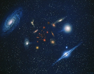Bilder, datiert 1995: Kunstwerke verschiedener Galaxien zeigen rote Verschiebung.