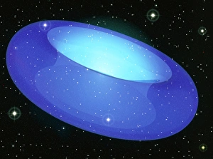 Drucke von Ein Toroidal Universum. Kunstwerk eines blauen Tors auf einem Hintergrund von Sternenfeldern Bilder Datiert 2004 August: Arbeit an einem röhrenförmigen Universum