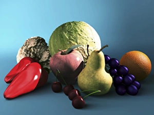 Fruit And Vegetables Drucke: Assortment of fruit and vegetables