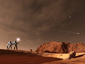 Rocky Desert Landscape Drucke: Astronauts on Mars, computer artwork
