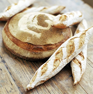 Bread Photography Drucke: Baguettes and a loaf of bread