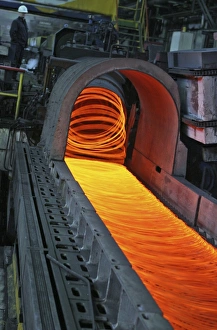 Steel Production Process Drucke: Bar-rolling mill processing molten metal