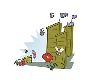 Honey Production Drucke: Bees and bee hives, artwork