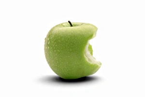 Fruit Still Life Photos Drucke: Bitten Granny Smith apple