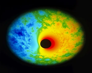 Drucke von Schwarzes Loch: Computermodell des turbulenten Akkretionsdisks um einen nicht rotierenden (Schwarzschild-) Schwarzen Loch Bilder Datiert 2004 März: Schwarzhohlmodell