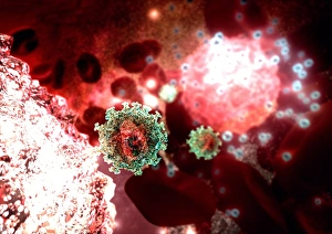 Computer Artwork Of Viruses Drucke: Budding HIV particle, computer artwork