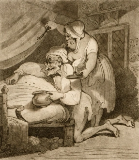 Drucke von Jagen von Bettwanzen. Ein Gemälde des 18. Jahrhunderts mit dem Titel 'Summer Amusement - Bugg Hunting', das einen älteren Paar zeigt, die Bettwanzen fangen Isaac Cruikshank Drucke: Jagen von Bettwürmern im 18.Jhdt
