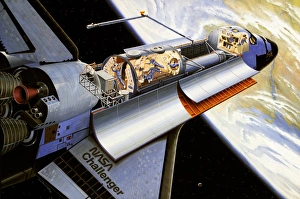 Drucke von Der Challenger-Raumschiff. Die Kunstwerke von Spacelab (D -1) im Raumschiff der Challenger, Flug STS-61A, der am 30.Oktober 1985 gestartet wurde Bilder Datiert 2004 März: Raumschiff Challenger