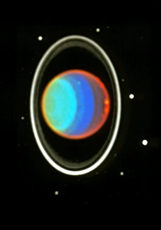 Drucke von Uranus. Farbgebunges Bild des Kolbenraums mit der sichtbaren Wellenlänge vom Coloured Hubble Space Telescope, die Wolken in seiner Atmosphäre aus Wasserstoff und Helium zeigt Bilder Datiert 2002 Oktober: Wolken im Atmosphäre von Uranus
