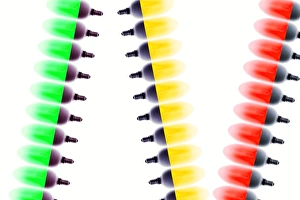 Energy Saving Light Bulbs Drucke: Coloured light bulbs, artwork