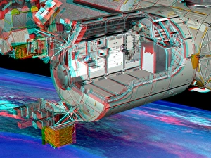 Drucke von Der Columbus-Modul der Internationalen Raumstation (ISS), Schnittstelle stereoskopisches Kunstwerk. Dieser Modul wurde von der Europäischen Weltraumorganisation bereitgestellt und am 11 Bilder Datiert 2012 Februar: Kolumbus-Modul ISS, Stereobild