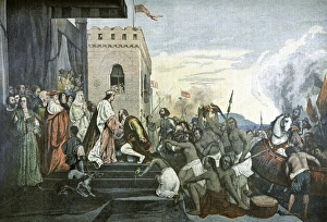 Ferdinand II Of Aragon Drucke: Columbus return from the Americas