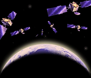Space Illustration Artwork Drucke: Communication satellites