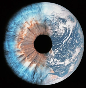 Earth From Space Photography Drucke: Composite image of the Earth and a human eye