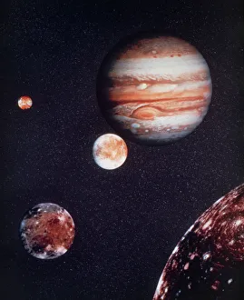Bilder, datiert 2004: Kompositbild von Jupiter und vier seiner Monden