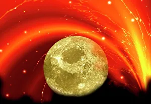 Planetary Cosmology Images Drucke: Composite image of the moon & a bright vortex
