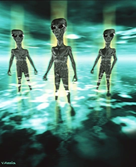 Verwandte Bilder Drucke: Kunstwerk aus dem Computer mit Aliens im Nebel