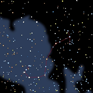 Drucke von Scorpius ist Computerartwork der Sternkonstellation des Skorpions in den Wolkenbergern von Milchstraße mit einer roten Linie die seine Form im Himmel zeigt Bilder Datiert 2002 Juli: Rechnerbild der Konstantinierung des Skorpions