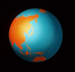 Pacific Ocean Islands Drucke: Computer artwork of Earth centred on Asia
