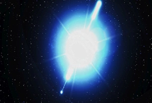 Cosmology Science Drucke: Computer artwork of a gamma ray burst