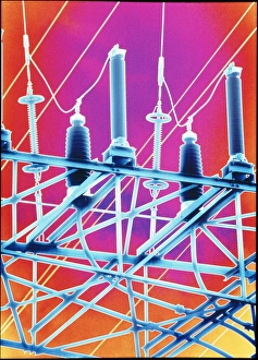 Bilder, datiert 1997: Bildwerk der Computer zur Hochspannungsleitung