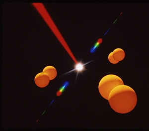 Bilder aus dem Jahr 1996: Computerkunstwerk von einem Laser, der eine Molekül teilt.