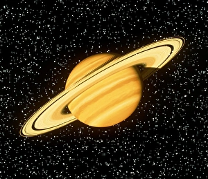 Planeten Drucke: Kunstwerk aus dem Computer, das den Planeten Saturn in einem Sternfeld zeigt