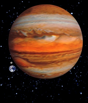 Science Astronomy Images Drucke: Computer artwork showing Jupiter and Earth sizes