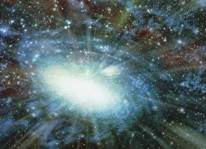 Space Astronomy Images Drucke: Computer artwork of a spiral galaxy forming