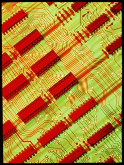 Circuit Board Design Drucke: Computer circuit board with microchips