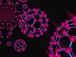 Carbon Allotrope Drucke: Computer graphic of buckyballs (C60)