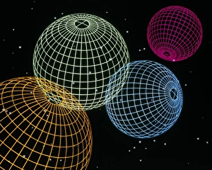 Bilder aus dem Jahr 1988: Bild der Computergrafik von vier mit Sehnen gezeichneten Kugeln