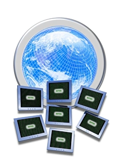 Drucke von Computer-Hacking, konzeptioneller Computer-Art. Bildschirme zeigen Zeilen von Zahlen und das Wort EINGABE, darstellen die Verwendung der Mathematik, wie z.B Bilder Datiert 2009 Oktober: Computer-Hacking, Konzeptkunst.