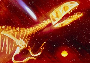 Drucke von Die Ausrottung der Dinosaurier. Eine durch Computer erweiterte Bildaufnahme, die die Ausrottung der Dinosaurier darstellt Bilder Datiert 2003 Dezember: Bild des Computers über den Tod der Dinosaurier.