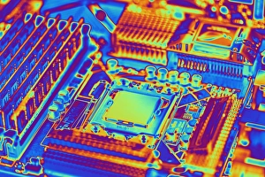 Drucke von Bildwerk von einem Computer mit einer Intel Core i7-Motherboard, die den Prozessor und peripheren Teile zeigt Bilder Datiert 2010 Januar: Rechner-Mutterbrett mit Core i7-Prozessor