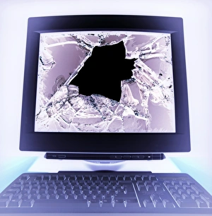 Drucke von Zerstörte Bildschirm eines Computers, Computerverstärkte Bilddatei Bilder Datiert 2004 Juli: Computermanie