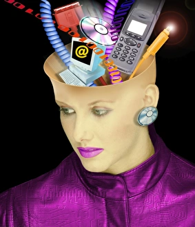 Electronic Communication Drucke: Concept of a womans head and communication