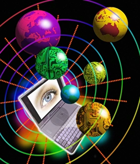 High Tech Communications Drucke: Conceptual image world communication by computer