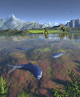Ancient Marine Life Drucke: Creataceous animals, artwork