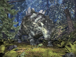 Late Cretaceous Period Drucke: Crichtonsaurus and frogs, artwork